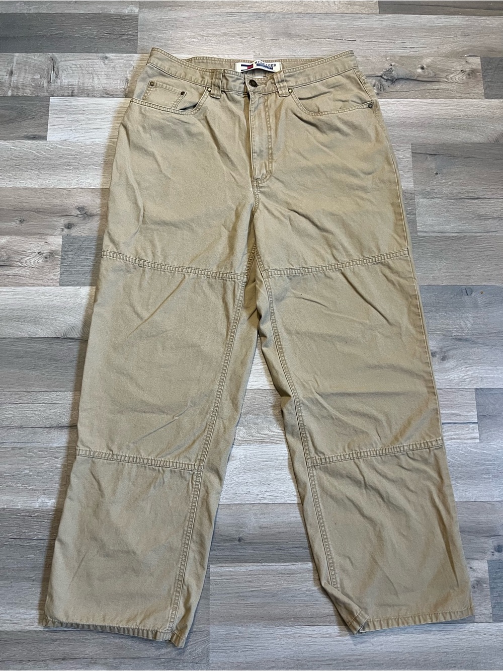 Vintage Tommy Hilfiger Double Knee Pants 34x30 Khaki Baggy Workwear Carpenter